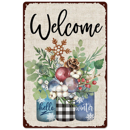 Whaline Fall Retro Tin Sign Autumn Thanksgiving Mason Jar Metal Sign Pumpkin Leaves Floral Flower Wall Art Welcome Holiday Decor Iron Plaque Signs for Club Bar Garage Wall Decor, 12 x 8 Inch