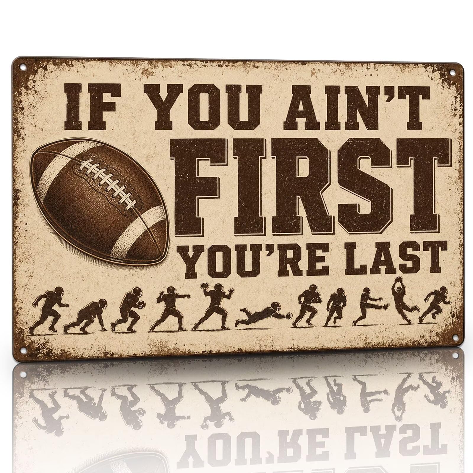 Eat Sleep Football Repeat Tin Sign, Football Room Wall Decor For Teen Boys Room Bedroom, Sports Player Man Cave Decor 8X12 Inch