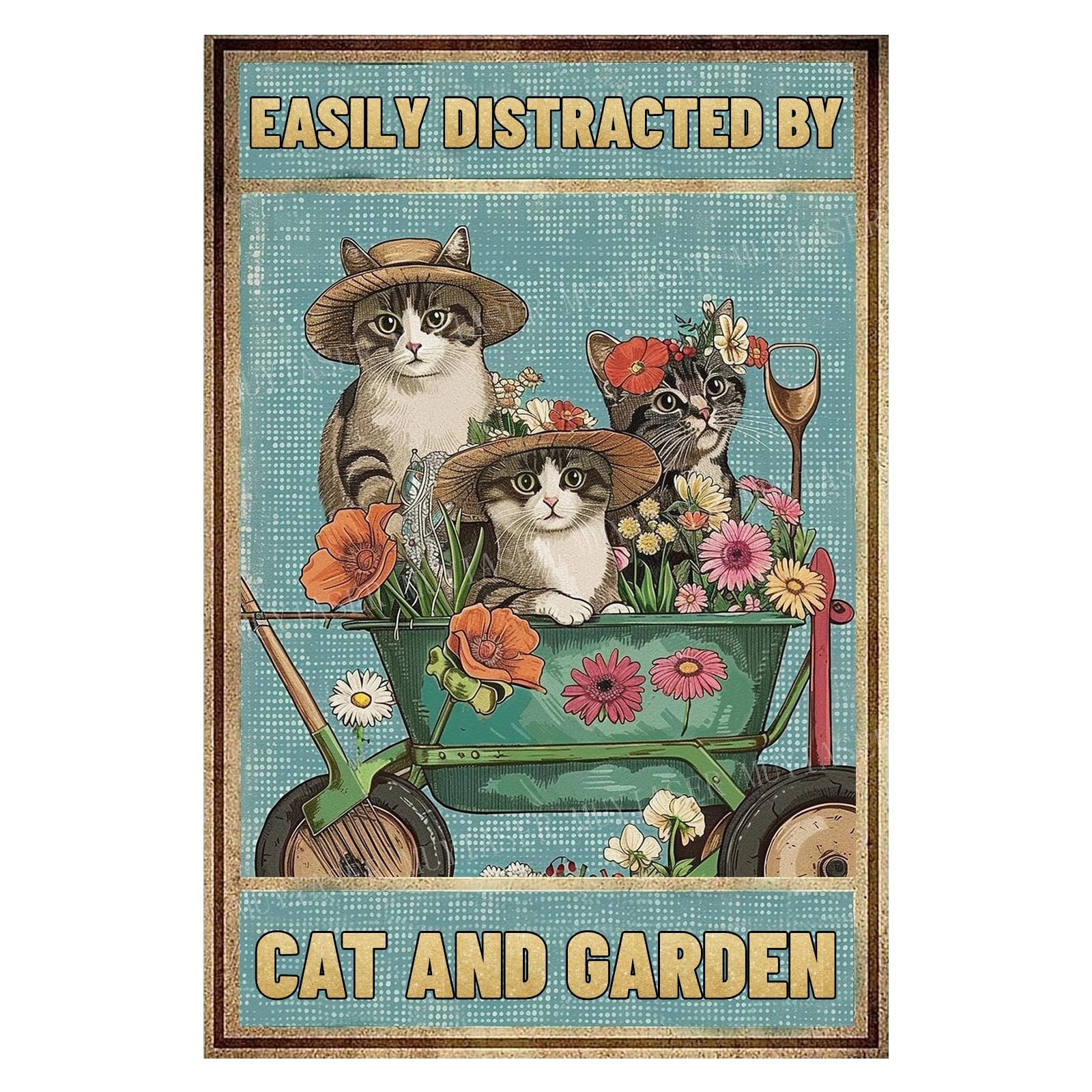 Metal Sign Easily Distracted By Cats & Garden Vintage Retro Aluminum Tin Sign for Garden, Kitchen, Office, Home, Bar, Cafe Decor 8x12 Inch