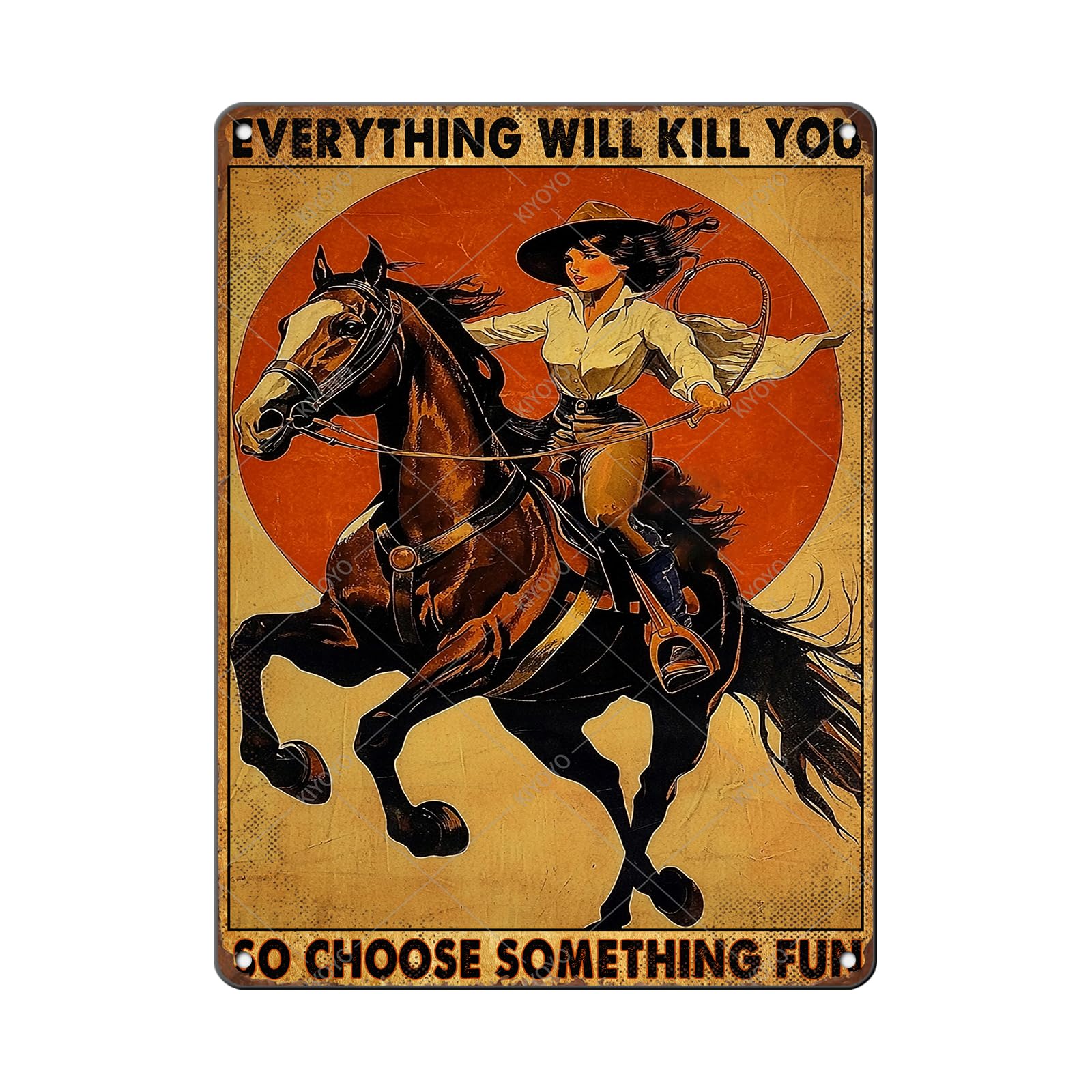 Vintage Metal Tin Sign You Don't Stop Riding When You Get Old Retro Wall Art Decor Woman Riding Horse Under Moon 12x8 Inch