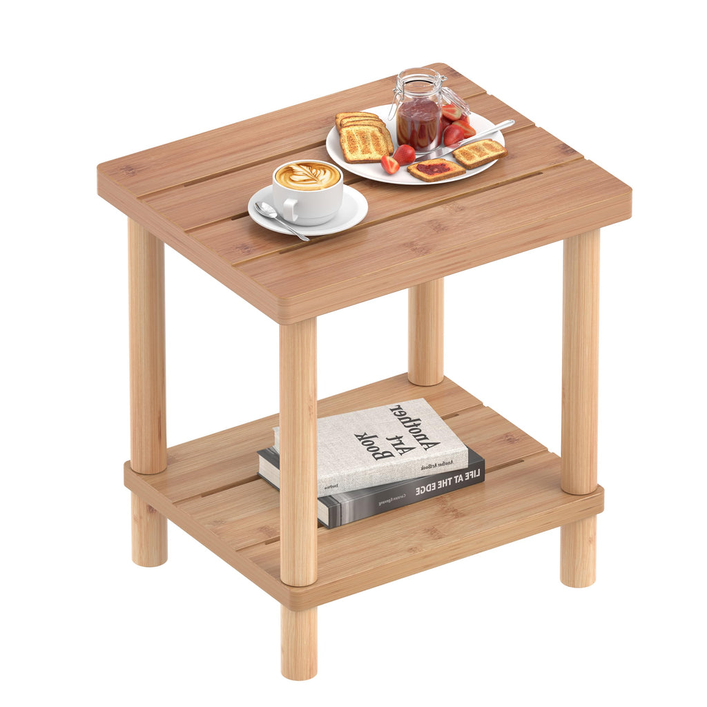 LEJANEOYE Outdoor Side Table, 2-Tier Small Outdoor Table for Patio, Adirondack Side Tables for Outside or Indoor, Bamboo End Table for Pool, Porch, Weather Resistant Easy Maintenance-Black