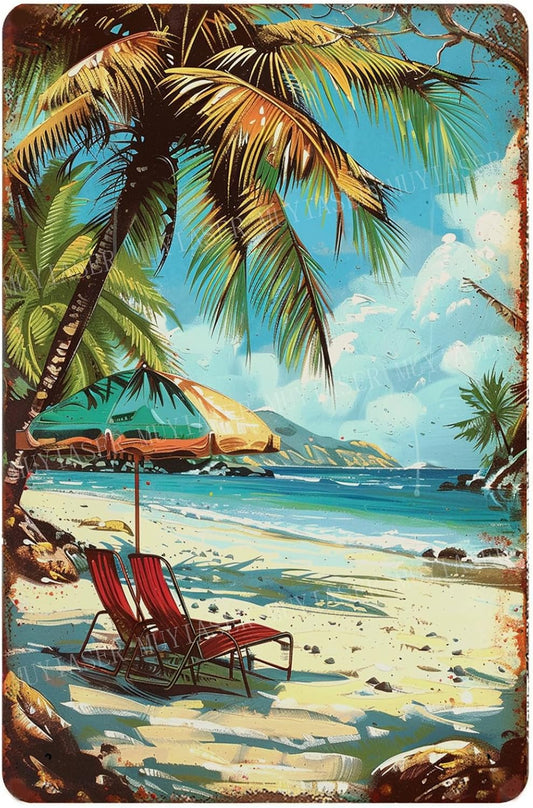 Metal Signs Vintage Beach Decor Retro Aluminum Tin Sign for Beach Kitchen Office Home Bar Cafe Decor 8x12 Inch