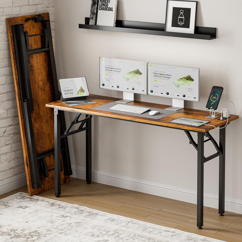 Frylr Small Folding Computer Desk – Portable 35.8 Inch Foldable Laptop Table, No-Assembly, Collapsible and Compact for Easy Storage, Lightweight for Small Spaces, Craft and Study Use, Dark Walnut