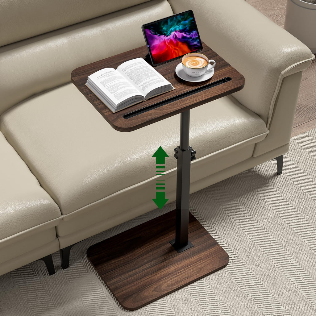 TV Tray Side Table for Couch - 360° Swivel Adjustable Height Rotating Sofa Table C Table End Table Laptop Desk with Phone & Tablet Slot, Perfect for Eating Working Reading, Fits Small Spaces