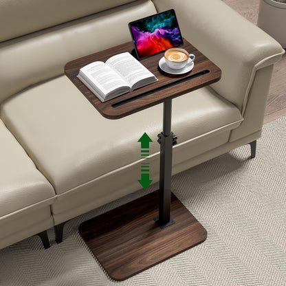 TV Tray Side Table for Couch - 360° Swivel Adjustable Height Rotating Sofa Table C Table End Table Laptop Desk with Phone & Tablet Slot, Perfect for Eating Working Reading, Fits Small Spaces