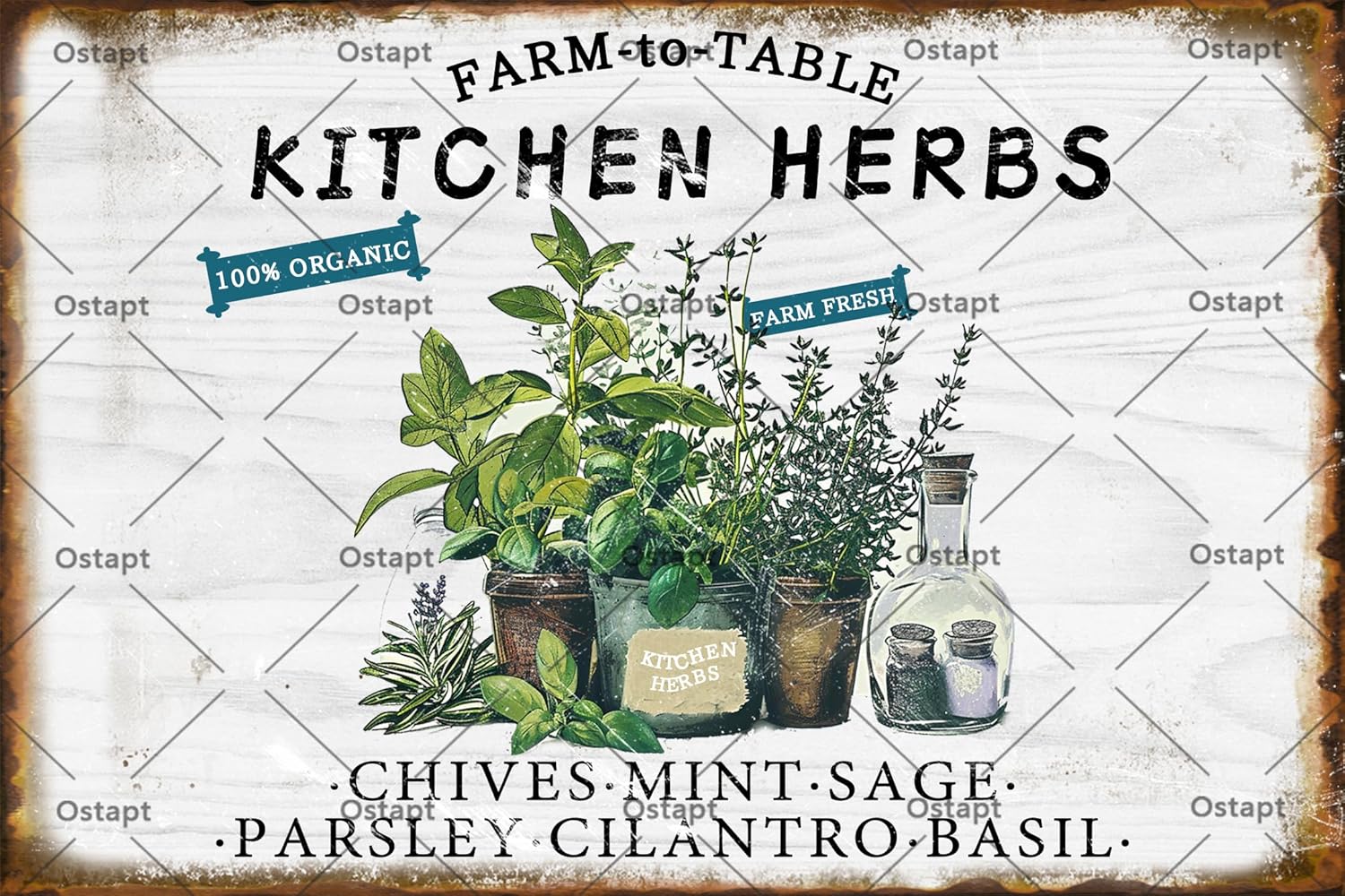 Kitchen Herbs Farm To Table Farm Fresh 100% Organic Vintage Retro Metal Tin Sign Funny Garden Poster For Home Living Room Bedroom Garden Garage Bathroom Office Cafe Bar Decor Art Decor Indoor Outdoor Metal Plaque Tin Sign 8x12 Inch