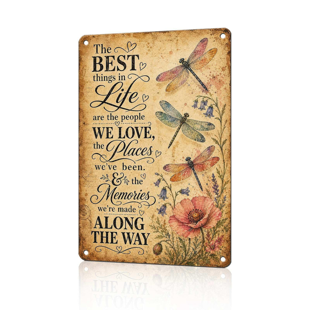 Dragonfly Metal Signs Flower Metal Decor The Best Things in Life Tin Signs Inspirational Quotes Wall Decor For Home Living Room Bedroom Cafe Kitchen Bar Farmhouse 12 * 8In