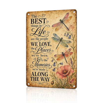 Dragonfly Metal Signs Flower Metal Decor The Best Things in Life Tin Signs Inspirational Quotes Wall Decor For Home Living Room Bedroom Cafe Kitchen Bar Farmhouse 12 * 8In