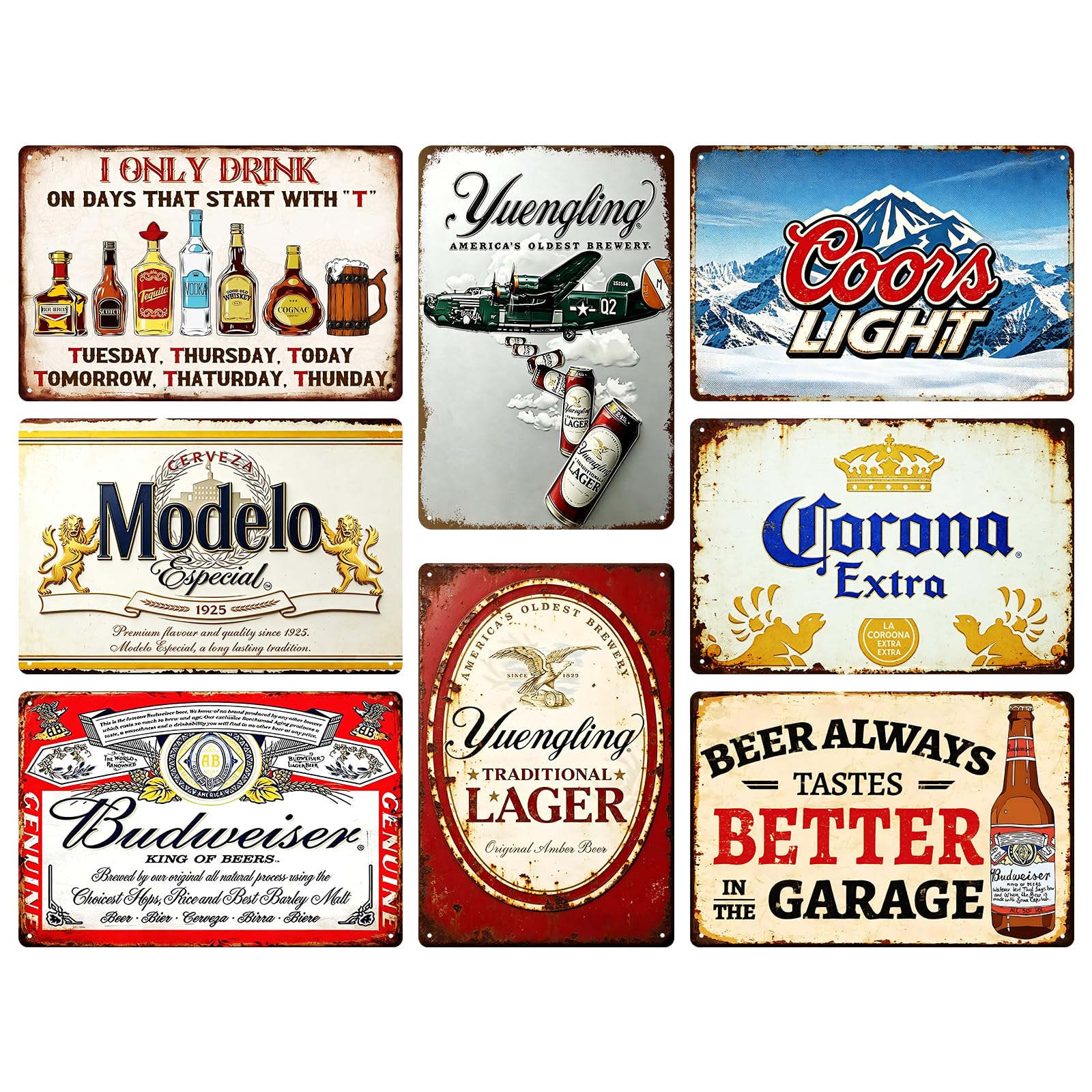 8 Pcs Vintage Tin Garage Signs,Vintage Metal Tin Signs Retro Garage Signs For Men Wall Decorations Car Posters Man Cave Decor 8×12 Inch（8pcs）