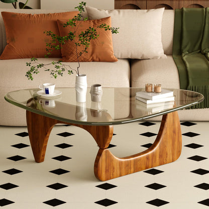 Coffee Table for Living Room Mid Century Modern Center Table with Glass Top and Wood, 36 Inch, Brown/Walnut