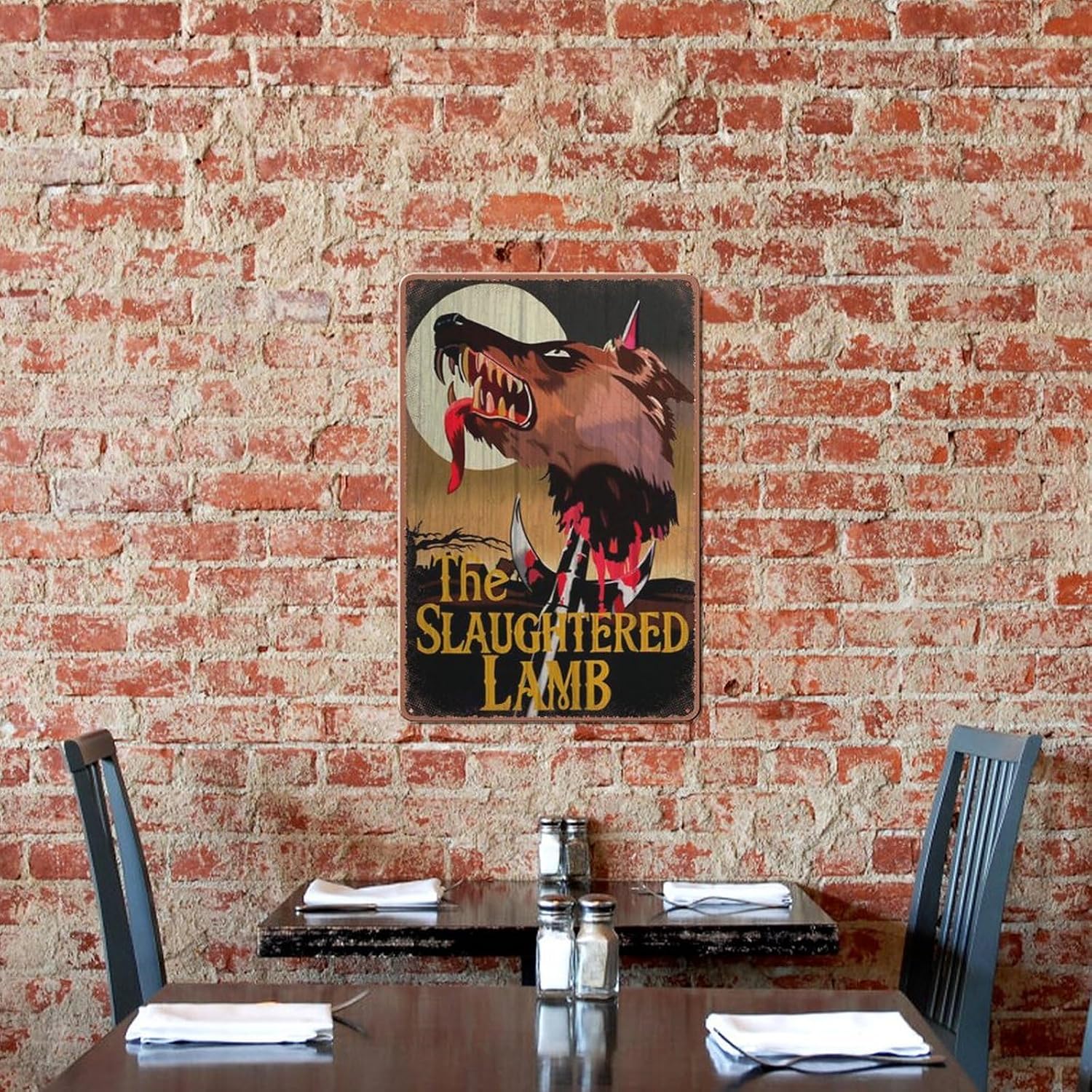 Vintage Style John Landis Inspired - Slaughtered Lamb Pub Sign - American Werewolf in London Movie Prop tin Sign Print,Coffee bar, Living Room, Farmhouse, tin Sign Wall Decoration 8x12 inch