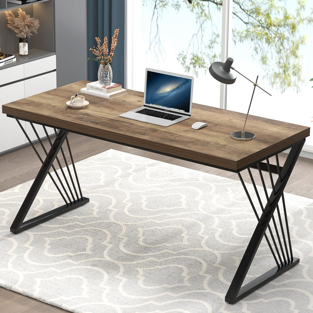 FOLUBAN Home Office Desks, Modern Wood and Metal Writing Study Work Table, Industrial Computer Desk for Bedroom Living Room, Rustic Walnut, 47 Inch