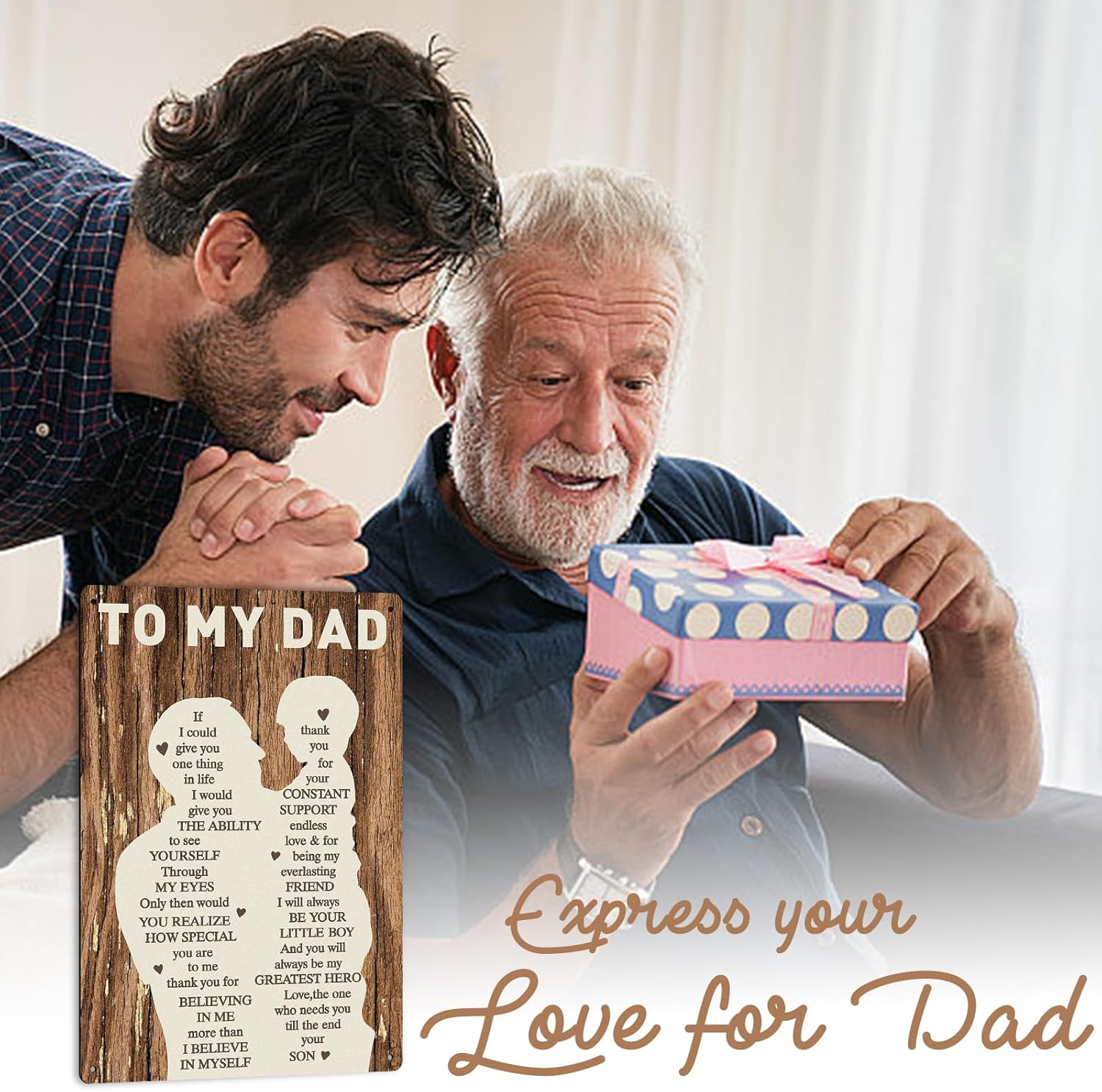 Fathers Day Dad Gifts from Son - 12x8Inch Metal Tin Sign Vintage Plaque Home Wall Decor Dad Birthday Gifts Personalized Retirement Christmas Anniversary Presents for Father Stepfather Papa Husband Men