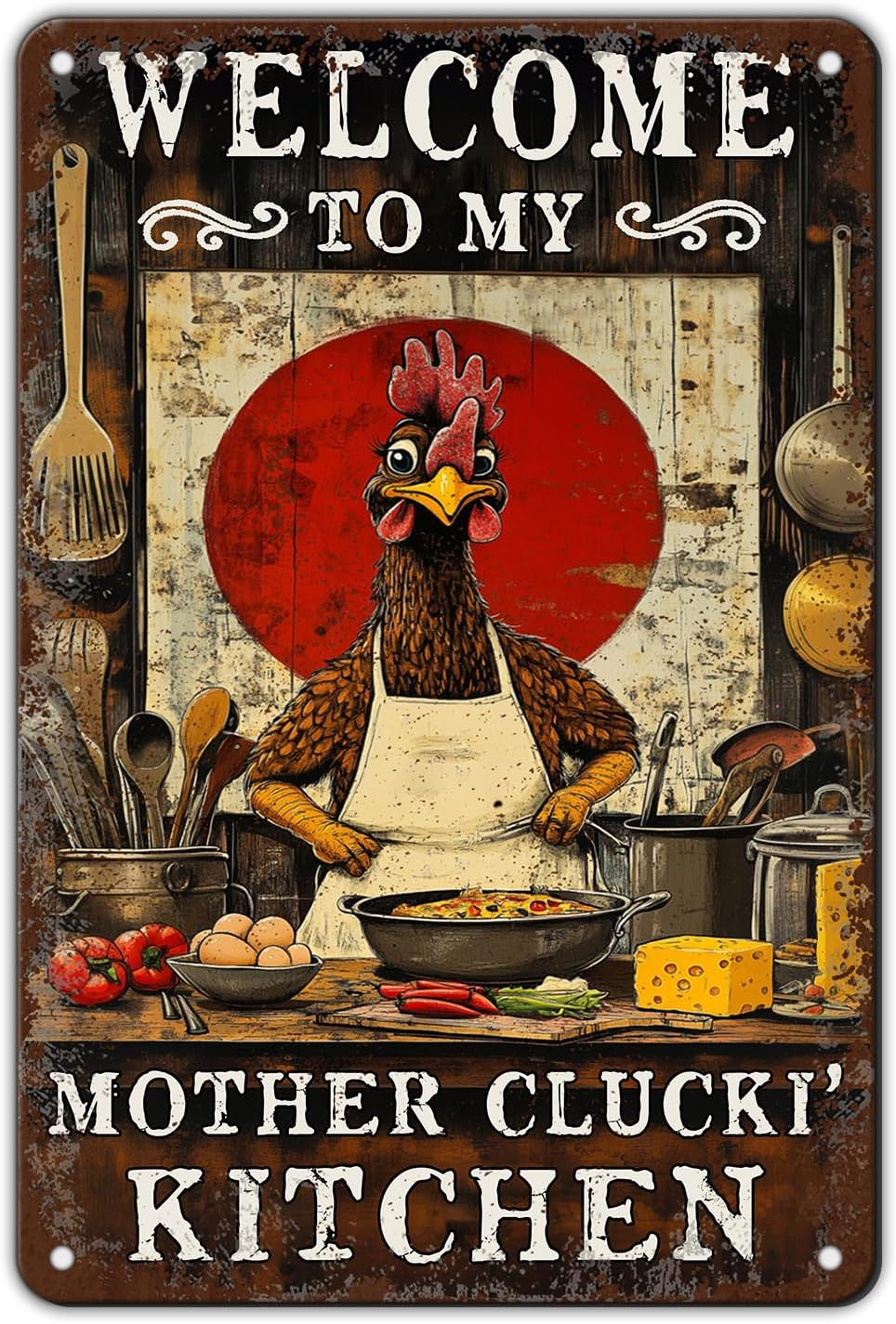Funny Chicken Signs Welcome To My Kitchen Humorous Cartoon Rooster Cooking Aluminium Sign Metal Chicken Signs Decor Home Ktichen Farm Are Wall 12x8 Inch Vintage Chicken Signs Metal Tin Poster