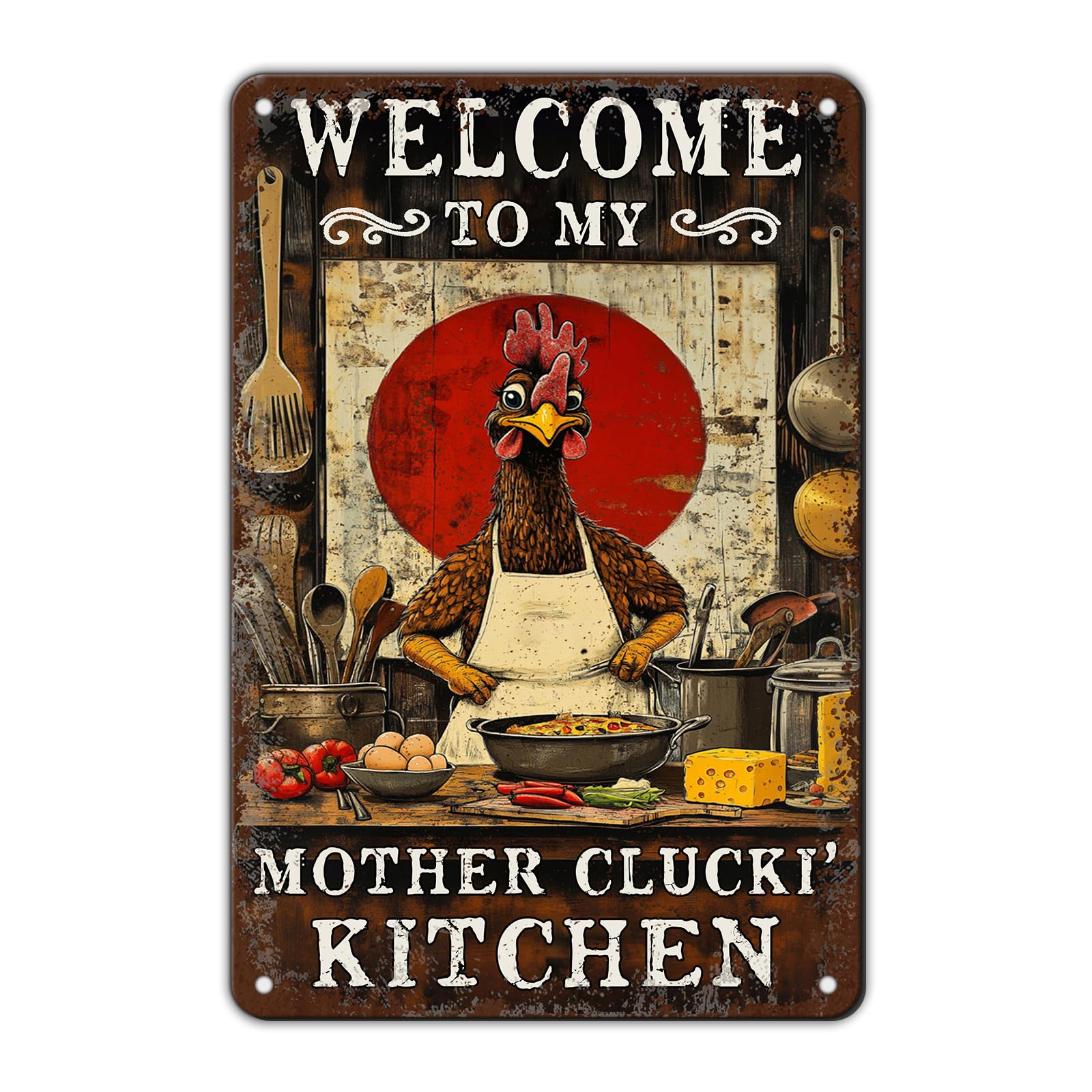 Funny Chicken Signs Welcome To My Kitchen Humorous Cartoon Rooster Cooking Aluminium Sign Metal Chicken Signs Decor Home Ktichen Farm Are Wall 12x8 Inch Vintage Chicken Signs Metal Tin Poster