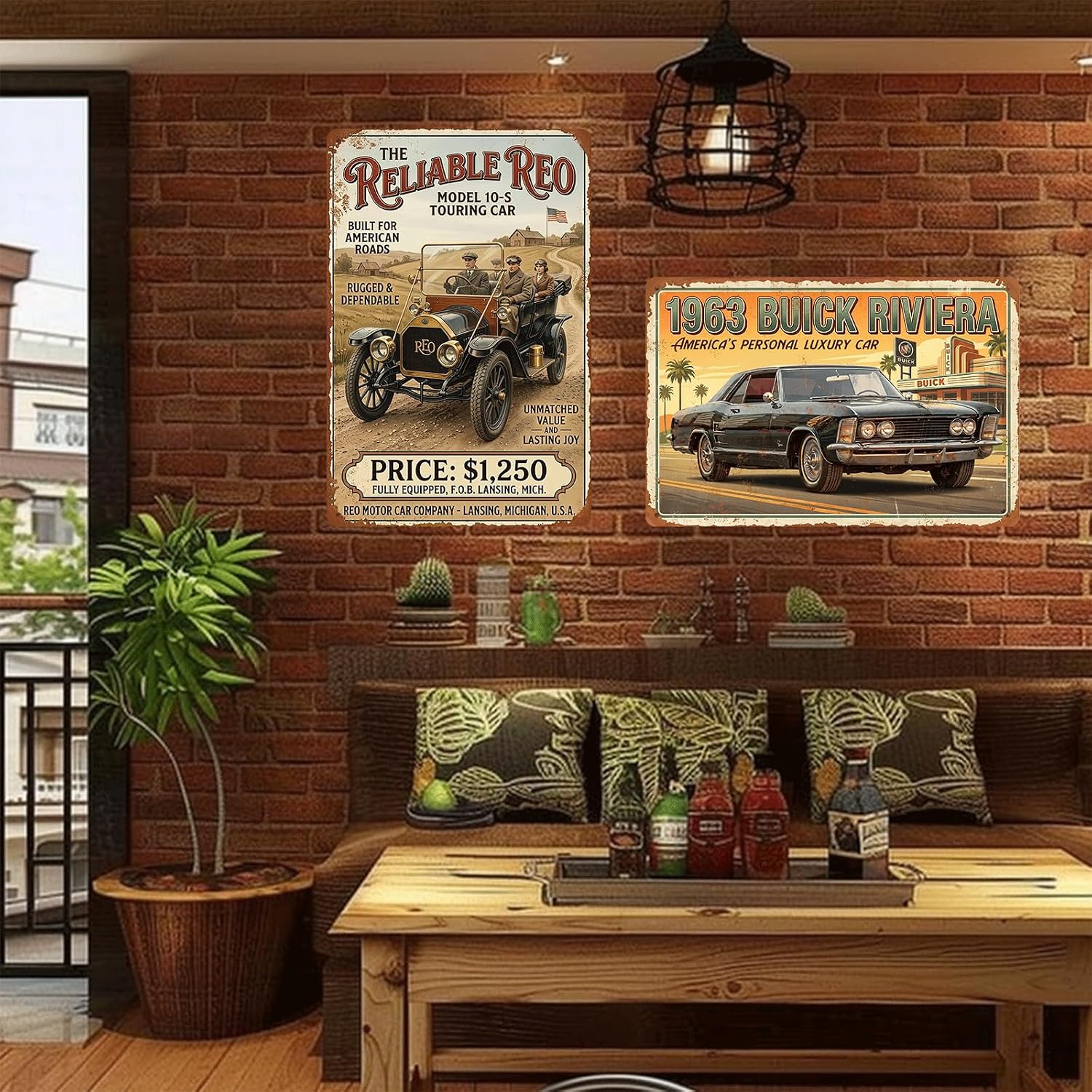 Vintage Car Sign Retro Sports Car Metal Tin Signs, Tin Sign Car for Garage Decor, Classic Car Decor Early American Metal Garage Sign for Man Cave, 8x12 Inch (REO model 10-S)