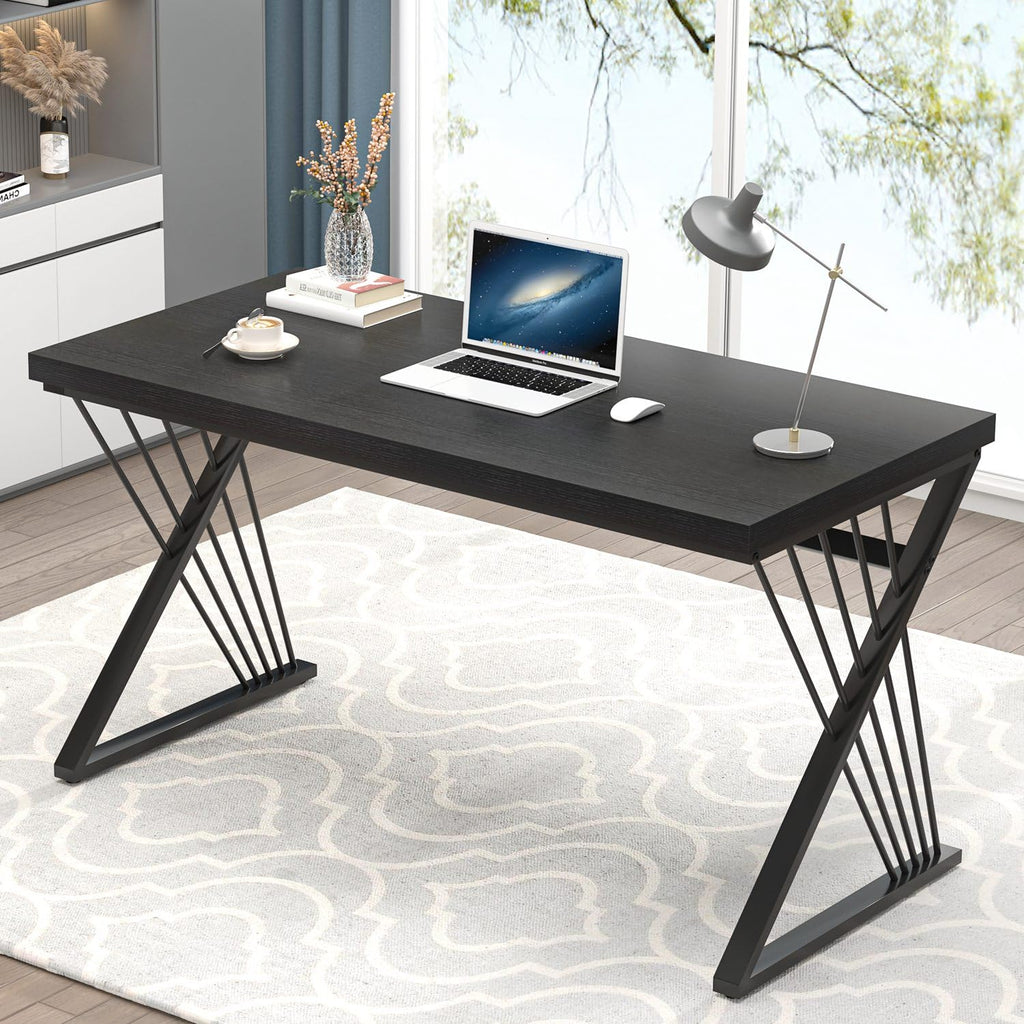 FOLUBAN Home Office Desks, Modern Wood and Metal Writing Study Work Table, Industrial Computer Desk for Bedroom Living Room, Rustic Walnut, 47 Inch