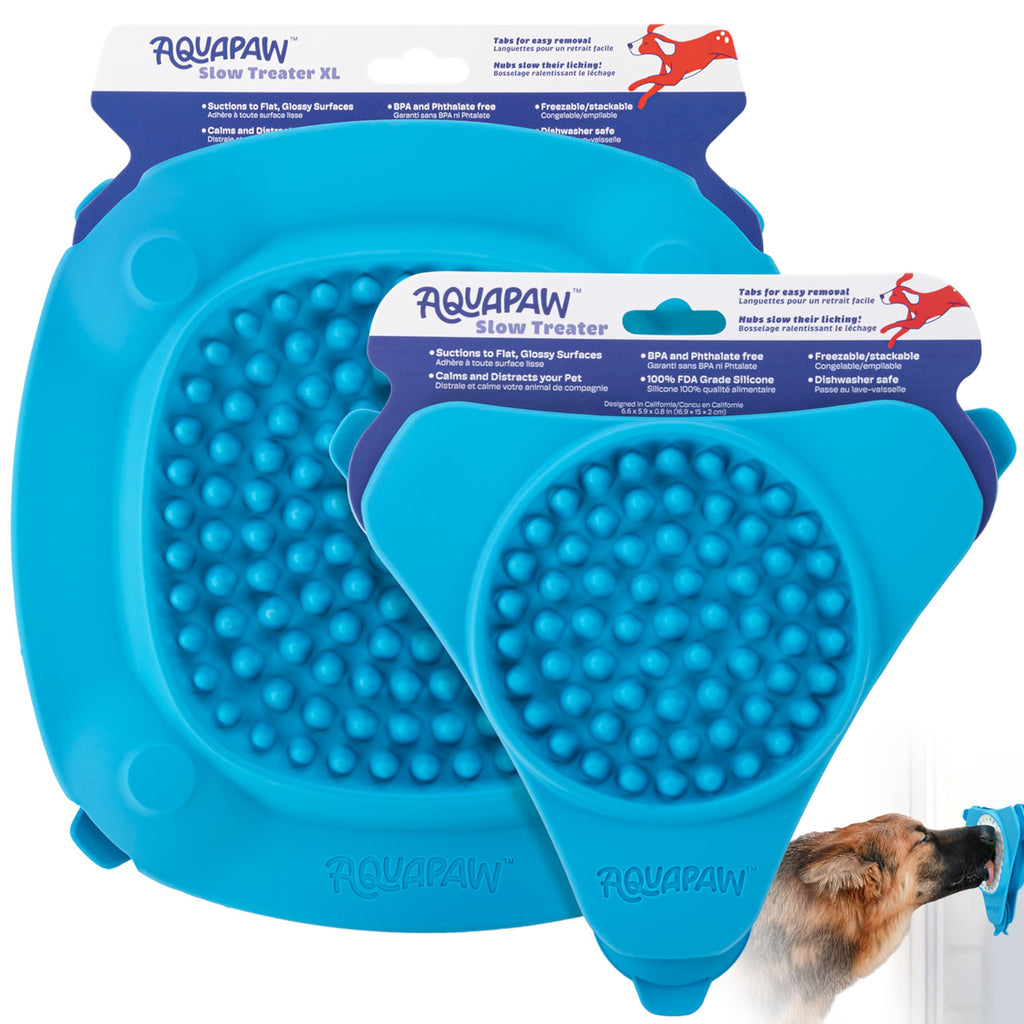Aquapaw Dog Licking Mat - Suction Slow Feeder & Feeding Mat - Bath Toy Dispenser for Dog Bath Toys & Grooming Treats - Grooming Lick Pad for Peanut Butter Treat & Shower Snack Holder - Blue