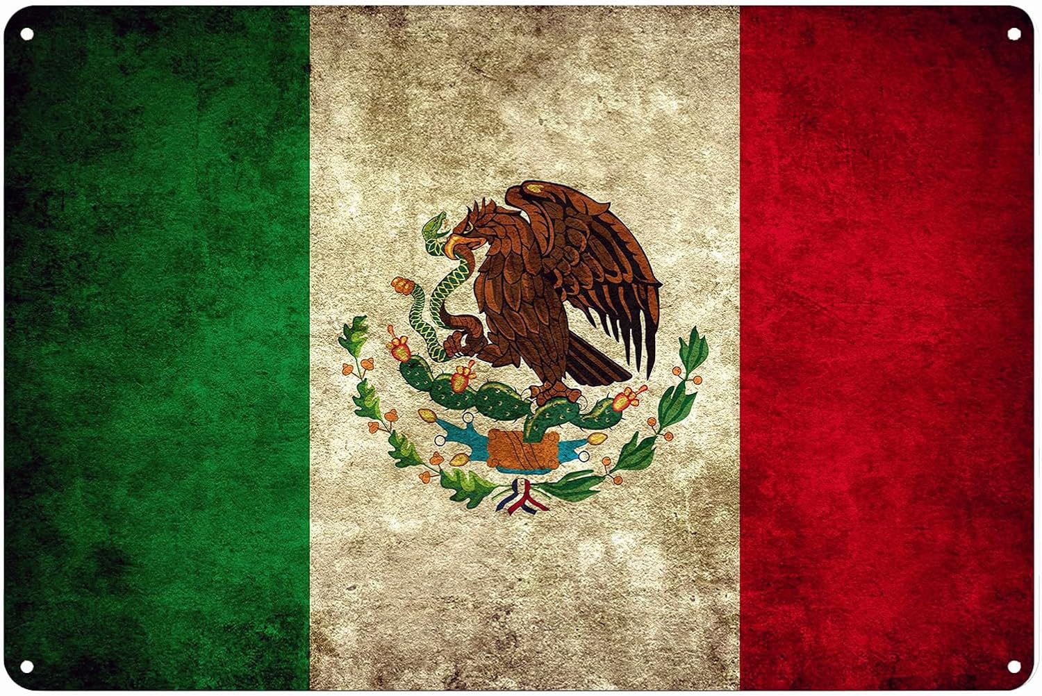 Mexico Country Flag on Grunge Background Tin Sign Mexicans Patriotic Metal Poster Vintage Wall Art Decor Plaque for Home Cafe Club Office Garage 8x12 inch