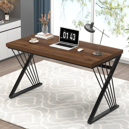 FOLUBAN Home Office Desks, Modern Wood and Metal Writing Study Work Table, Industrial Computer Desk for Bedroom Living Room, Rustic Walnut, 47 Inch
