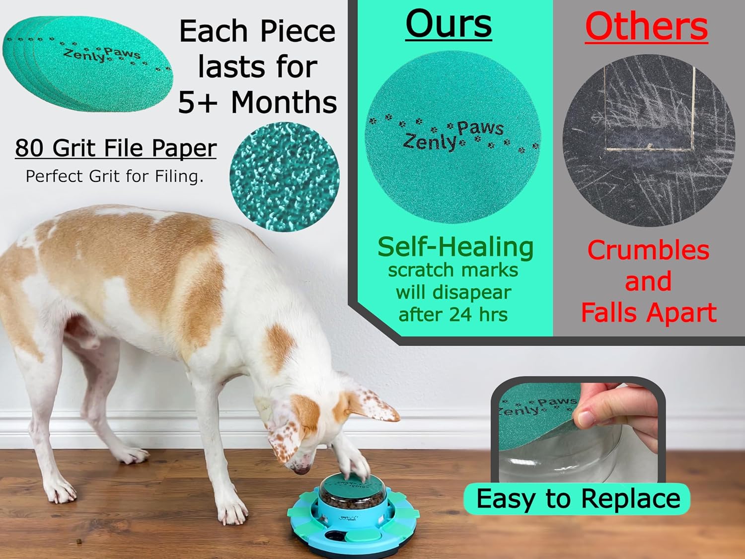 Zenly Paws Nail File Toy, Dog Scratch Pad for Nails, Dog Nail Scratch Board, Scratching Board for Dogs, Scratching Pads Files Scratcher Slow/Puzzle Feeder W/Treat Box Dispenser Trimmer Grinder Filer