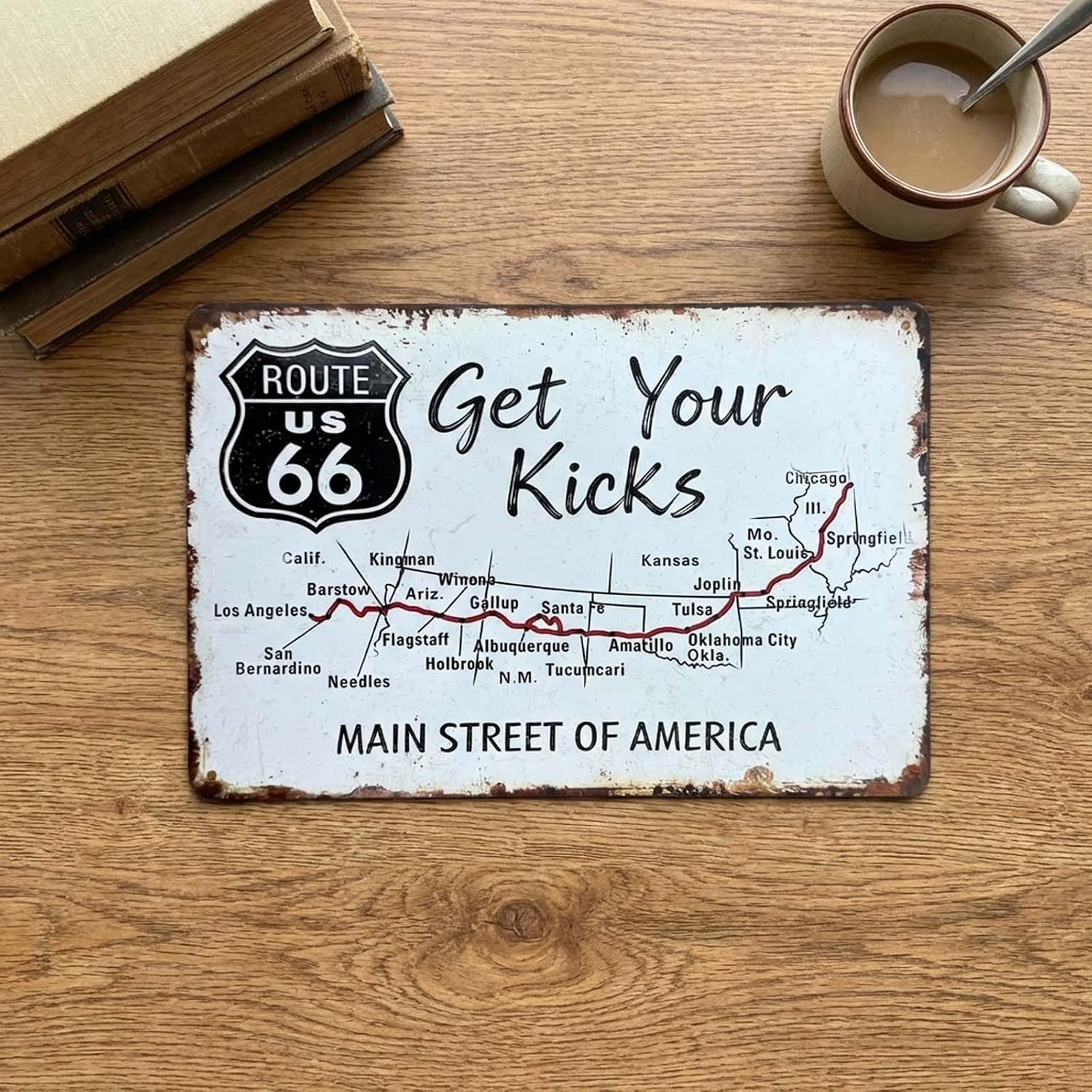 Route 66 Road Signs Vintage Metal Signs Vintage Room Decor Metal Sign Retro Road Sign Tin Decor Sign for Home, Room & Garage Wall Decoration 12× 8 Inches