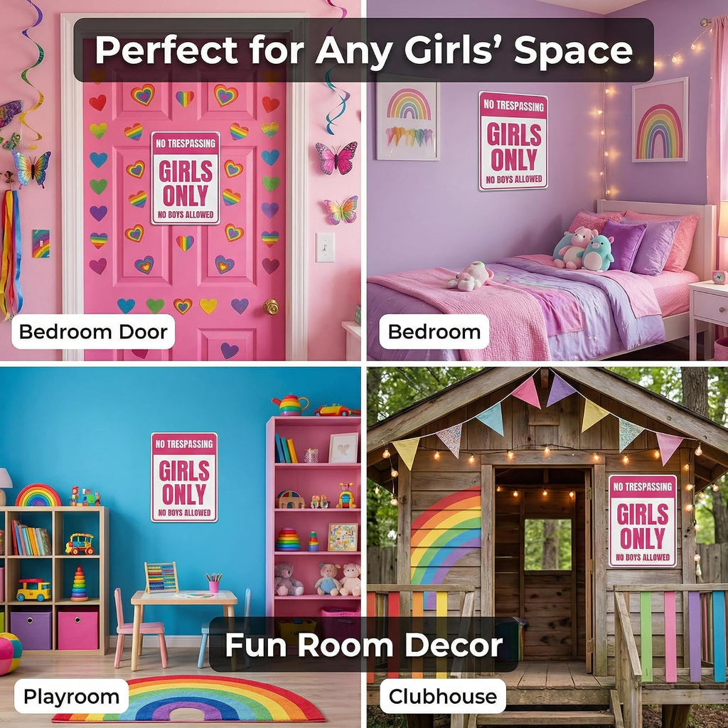 Smilelife Girls Gifts Funny Only Sign No Trespassing No Boys Allowed Tin Sign for Room Bedroom Dorm Wall Decor 8 X 12 Inch (3010)