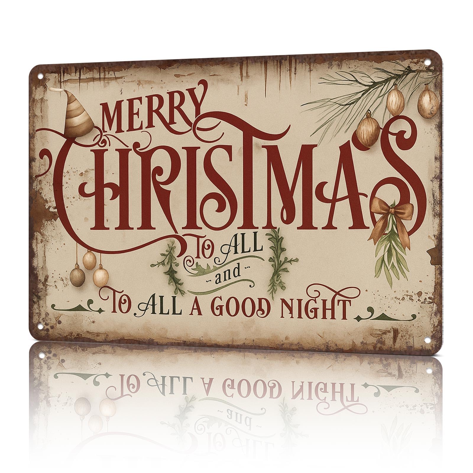 Vintage Christmas Decorations 8x12inch Metal Sign-Weathered Tin Art for Garage Office Wall