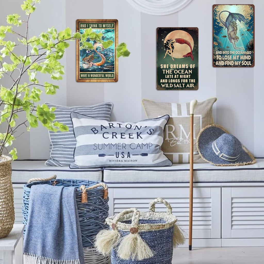 Mermaid Sign Metal Mermaid Wall Art Decor Mermaid Metal Tin Signs Mermaid Gifts For Women Adults And I Think To Myself What A Wonderful World Sign Mermaid Poster For Girls Room Decor Signs 8x12 Inch