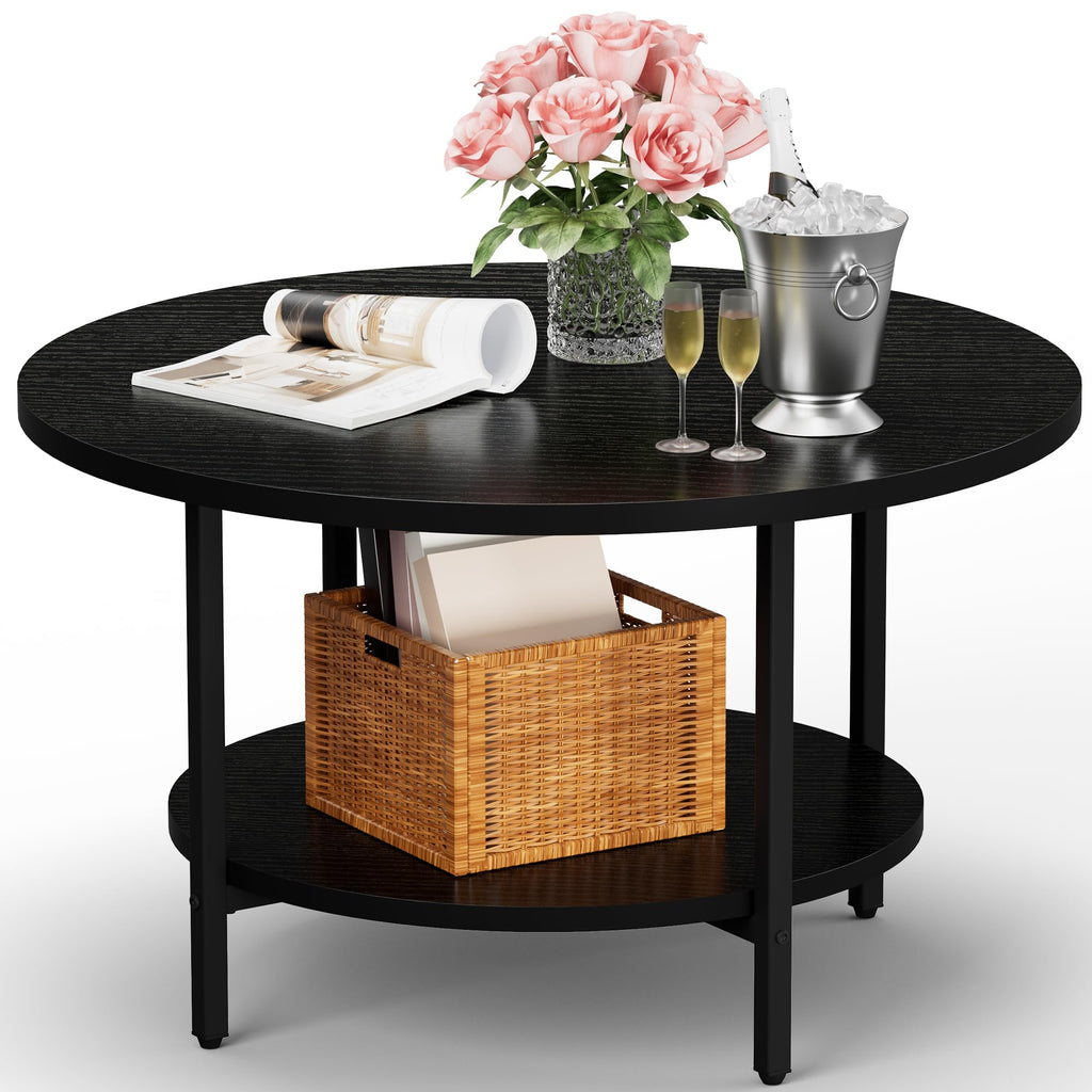 FAMIDGE Coffee Table, 23.6" Coffee Tables for Living Room, Round Coffee Table with Metal Frame, Floor Table for Sitting on The Floor, Home, Office, Black