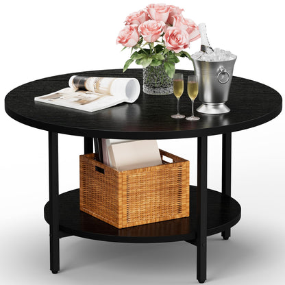 FAMIDGE Coffee Table, 23.6" Coffee Tables for Living Room, Round Coffee Table with Metal Frame, Floor Table for Sitting on The Floor, Home, Office, Black