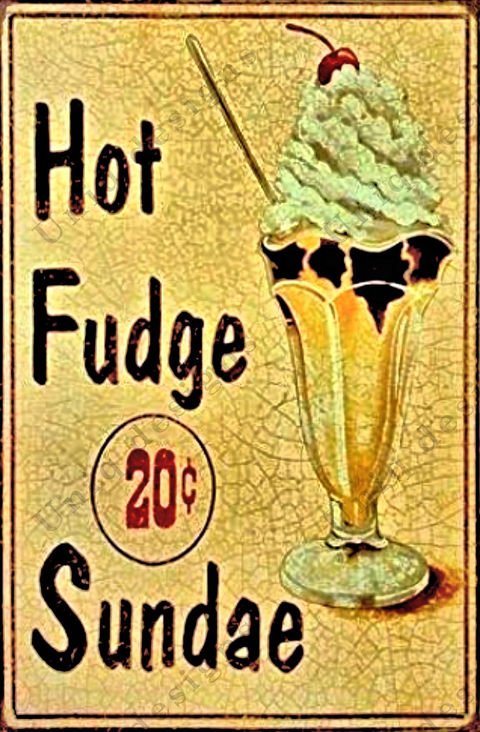 Metal Tin Signs -Hot Fudge Sundae Food Sign -Ice Cream Decorations Metal Food Signs Sundae Sign -Vintage Poster Food Tin Food Signs - Hot Fudge Sundae kitchen Tin Signs Vintage Funny 12x8