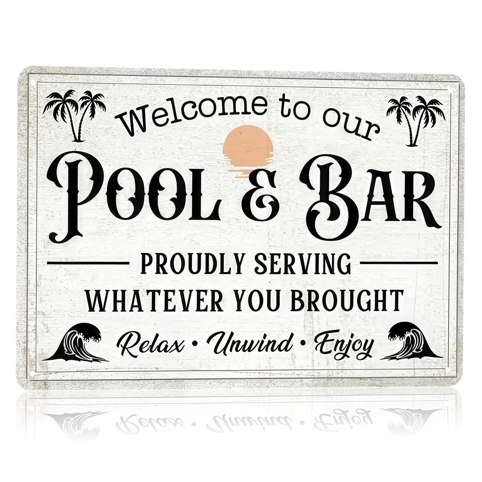Funny Metal Pool Sign "We Don't Skinny Dip We Chunky Dunk" - Vintage Rustic Wall Decor for Pool, Patio, Outdoor Tin Sign with Retro Design & Playful Characters, Summer Artwork Decor, 8x12In
