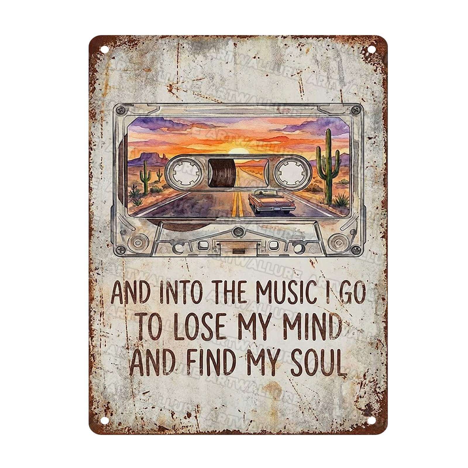 Acoustic Guitar Metal Tin Sign Nature Scenery Music Decor Vintage Wall Art Gift for Guitar Player Camping Lover 8x12Inch