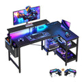 ODK 48 Inch Gaming Desk with USB Charging Ports and LED Lights, Reversible L Shaped Computer Desk with Storage Shelves & Monitor Stand, Corner Gamer Desk Table with Power Outlets, Black