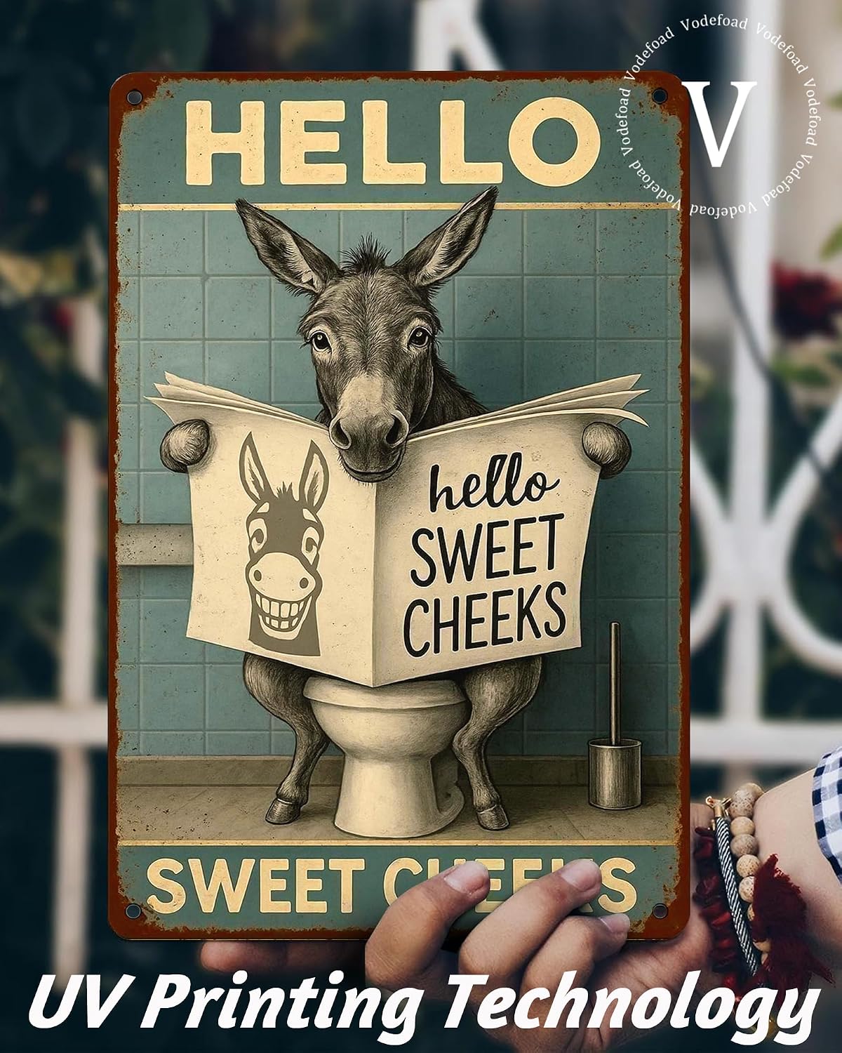 Funy Bathroom Sign Vintage Toilet Metal Tin Signs "Hello Sweet Cheeks" Funny Bathroom Metal Wall Art Print, Toilet Tin Signs Durable Retro Metal Signs Wall Decor Prints for Home, Restroom, Toilet or Bathroom 8x12 Inch