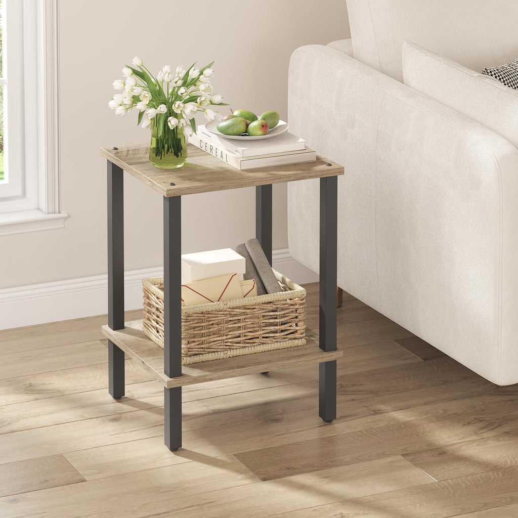TUTOTAK End Table, Set of 2, Side Table, Nightstand, 2-Tier Storage Shelf, Sofa Table for Small Space, Living Room, Bed Room TB01BK035