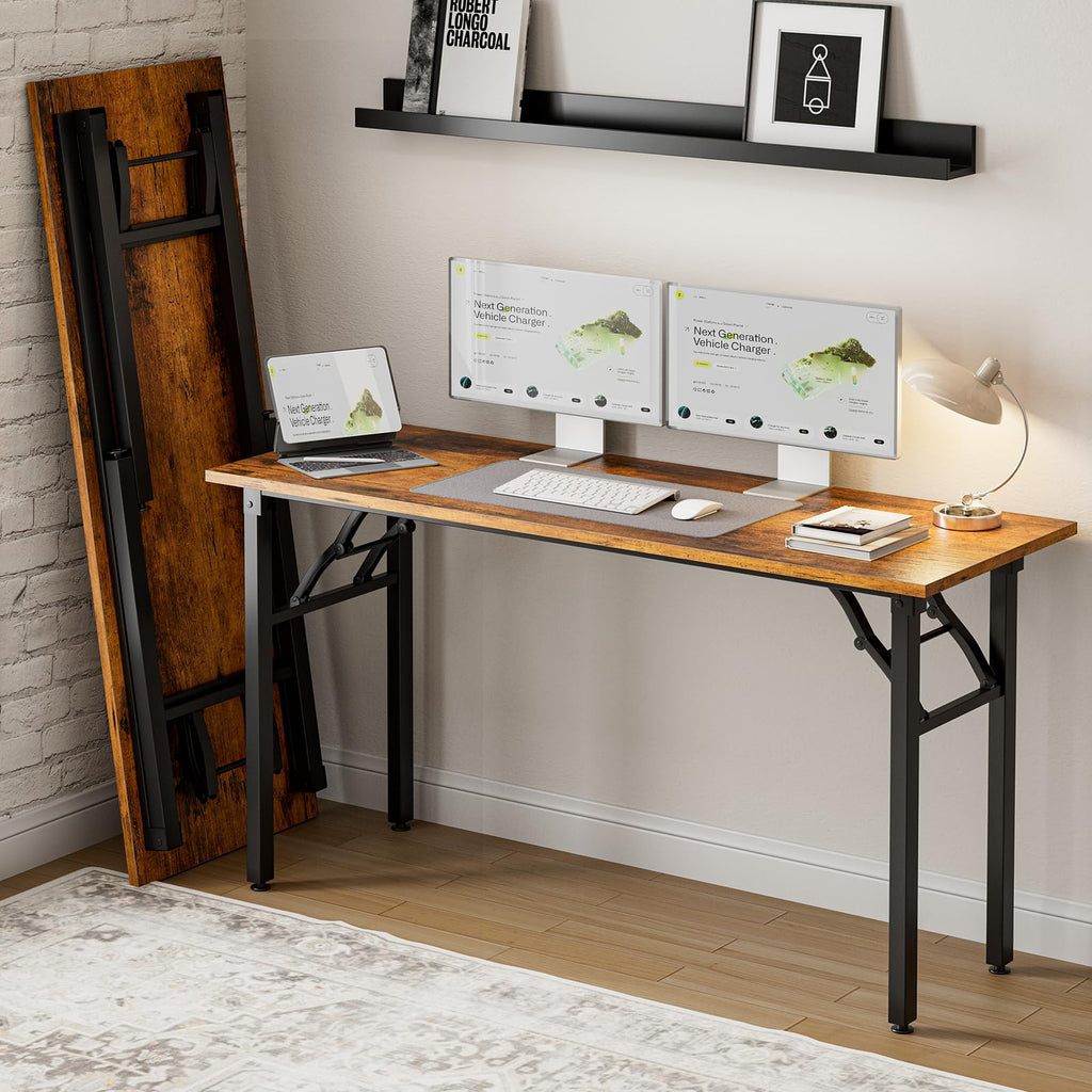 Frylr Small Folding Computer Desk – Portable 35.8 Inch Foldable Laptop Table, No-Assembly, Collapsible and Compact for Easy Storage, Lightweight for Small Spaces, Craft and Study Use, Dark Walnut