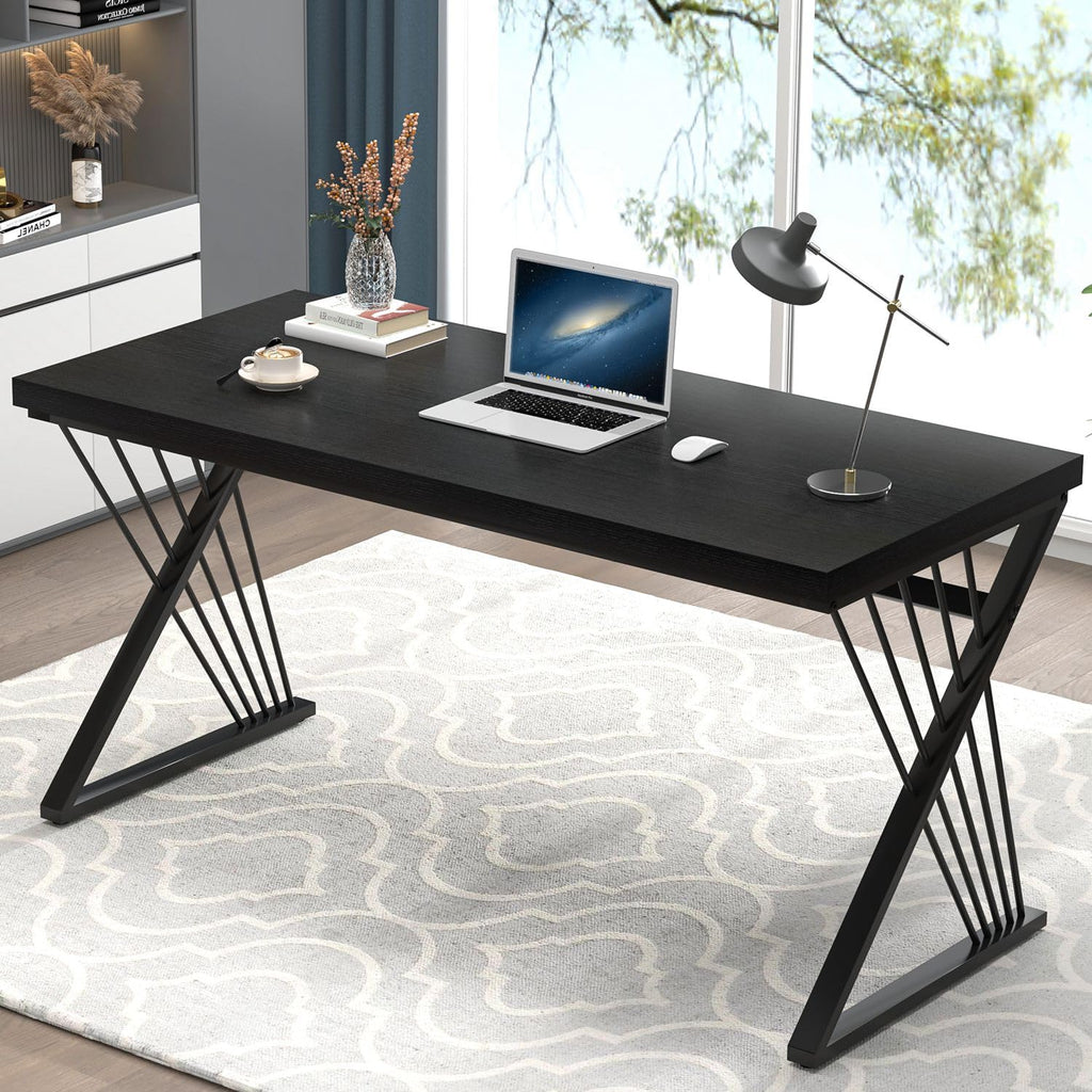 FOLUBAN Home Office Desks, Modern Wood and Metal Writing Study Work Table, Industrial Computer Desk for Bedroom Living Room, Rustic Walnut, 47 Inch