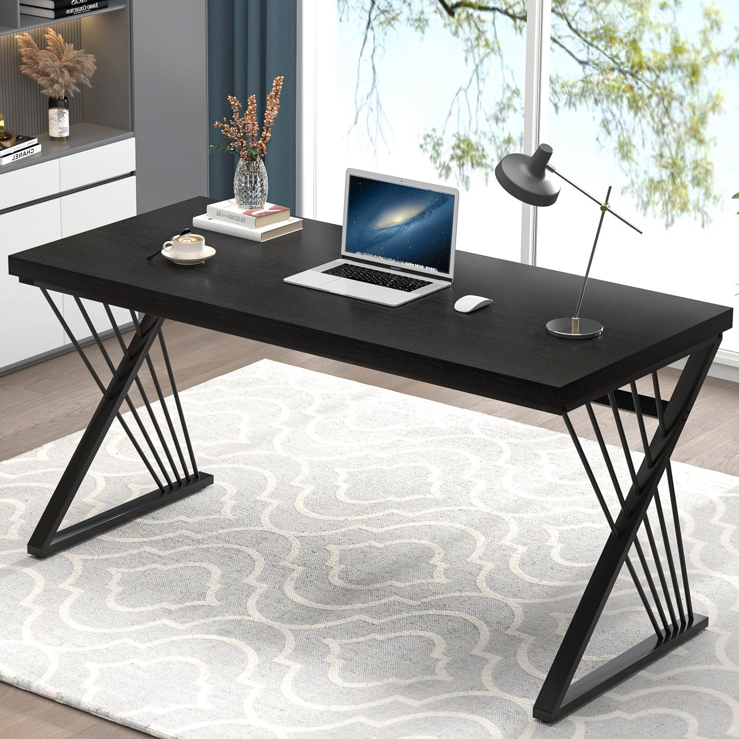 FOLUBAN Home Office Desks, Modern Wood and Metal Writing Study Work Table, Industrial Computer Desk for Bedroom Living Room, Rustic Walnut, 47 Inch