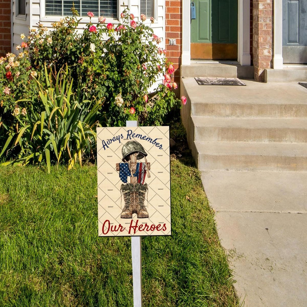 Memorial Days Always Remember Our Heroes, EMOHAT Veteran Poster Decor Metal Tin Sign, Patriotic Home Yard Outdoor Holiday Wall Decor 12x8 Inch