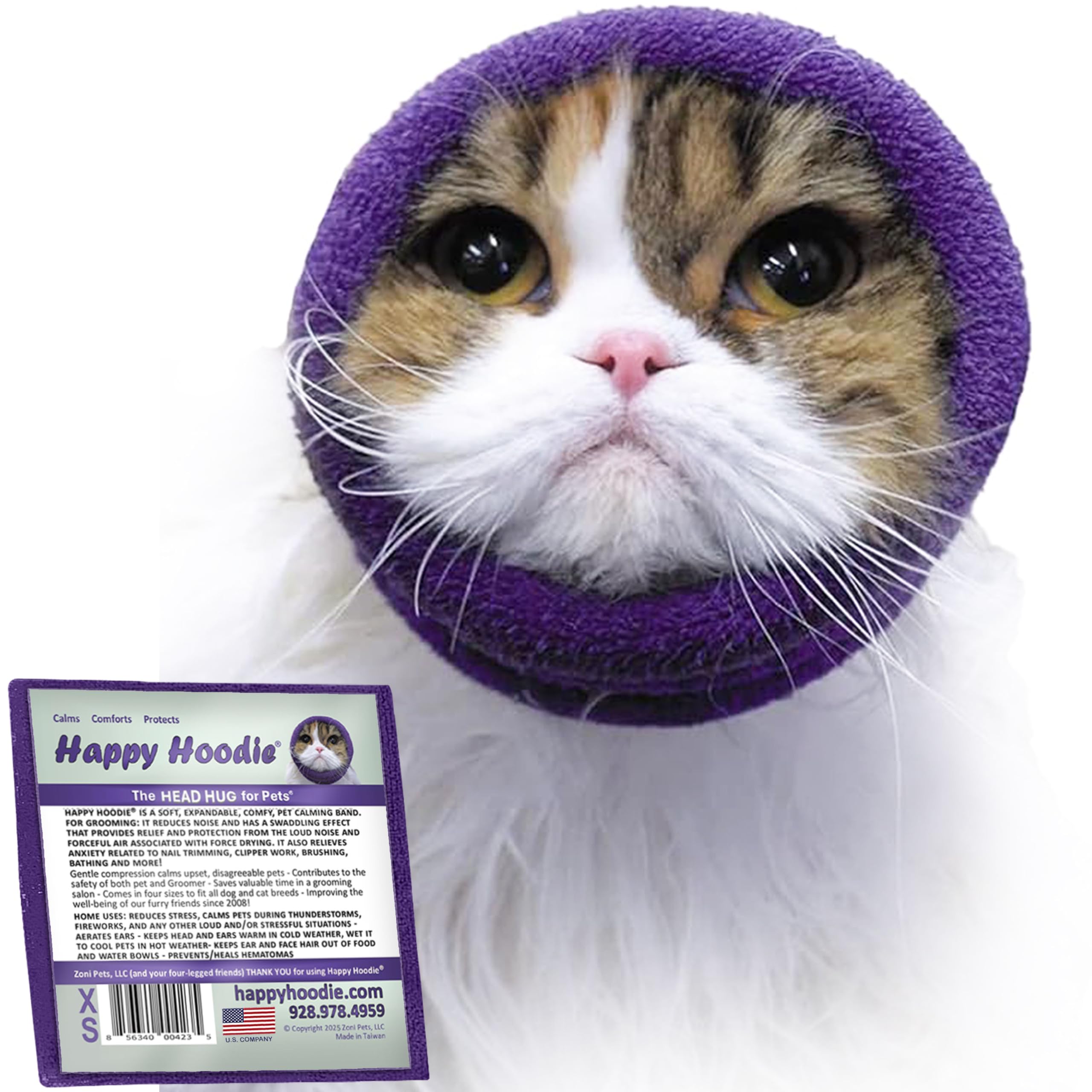 Happy Hoodie The Original Dog & Cat Calming Band - American Brand - Anxiety Relief/Noise Protection-Grooming-Thunder-Fireworks (Large, Blue) - Since 2008