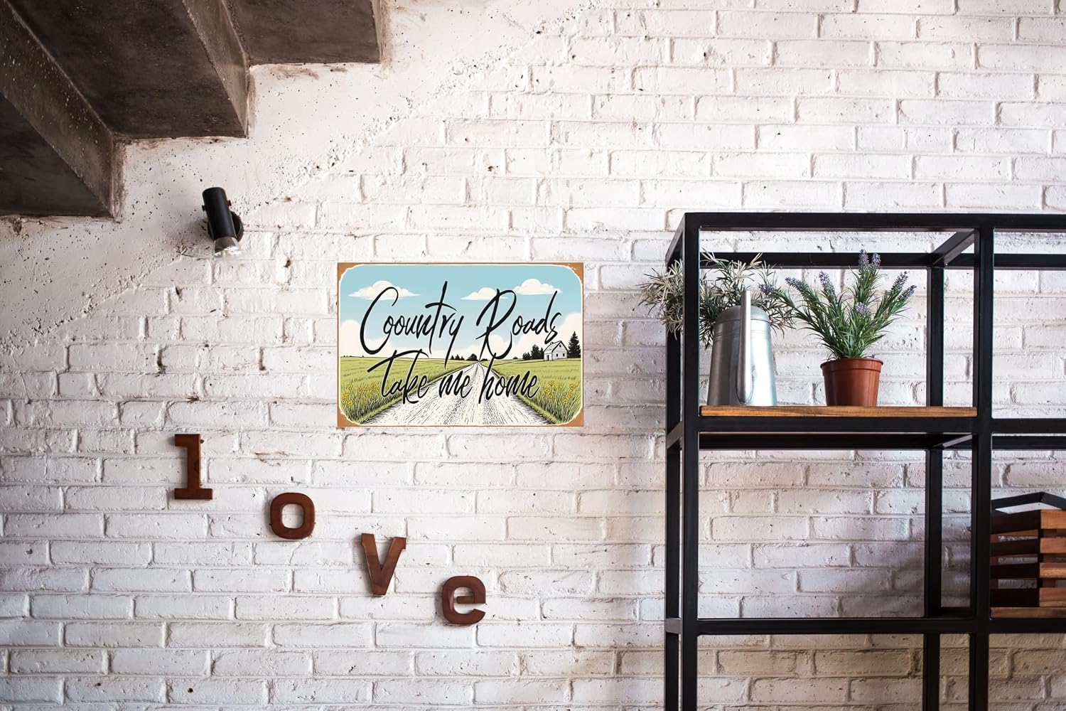 Farmhouse Metal Tin Sign, Vintage Road Style Decor for Home, Office and Porch, "Country Roads Take Me Home" 8x12 Inch