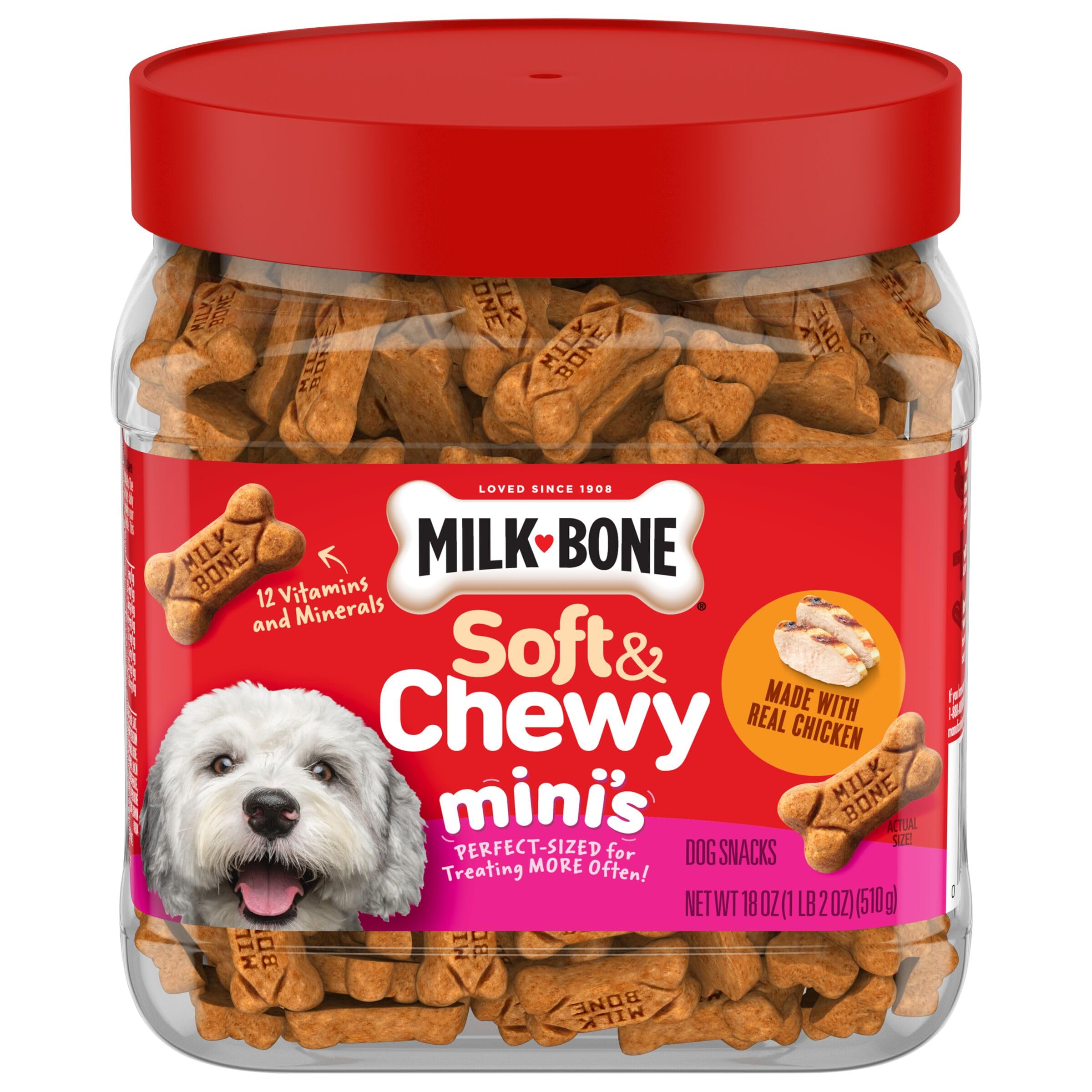 Milk-Bone Soft & Chewy Dog Treats, Made with Real Beef & Filet Mignon, 25 Ounce Canister