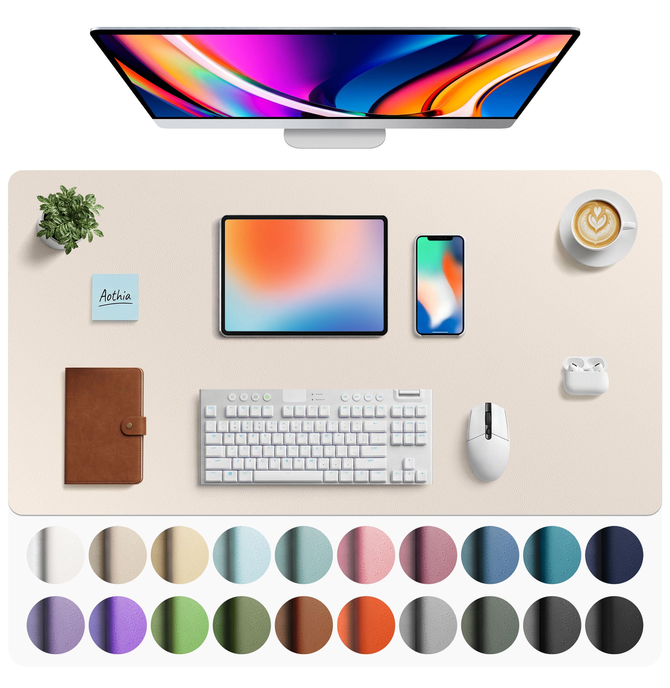 Aothia Non-Slip Waterproof PU Leather Desk Pad Protector for Mouse, Writing Desk, Office, Home, Laptop Blotter, 23.6" x 13.7", Black