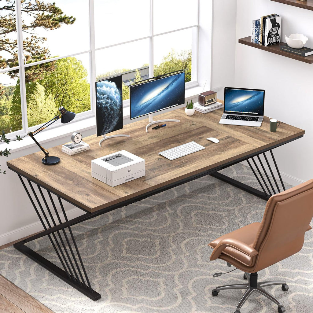 FOLUBAN Home Office Desks, Modern Wood and Metal Writing Study Work Table, Industrial Computer Desk for Bedroom Living Room, Rustic Walnut, 47 Inch