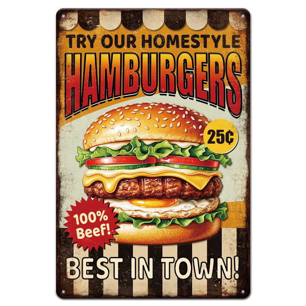 GLOBLELAND Hot Dog Fast Food Metal Tin Sign 8x12inch "Best In Town" Vintage Painting Tin Sign Wall Poster Plaque for Kitchen Breakfast Dining Room Café Brunch Culinary Room