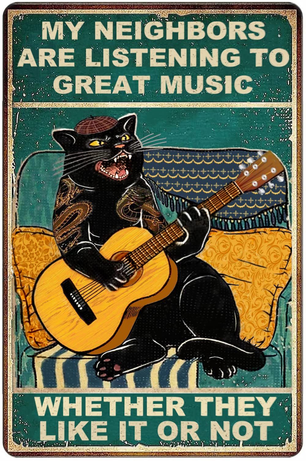 Retro Cat Coffee Metal Sign Vintage Kitchen Signs Wall Decor Because Murder Is Wrong Funny Tin Signs Bar Decorations Art Poster 8x12 Inch