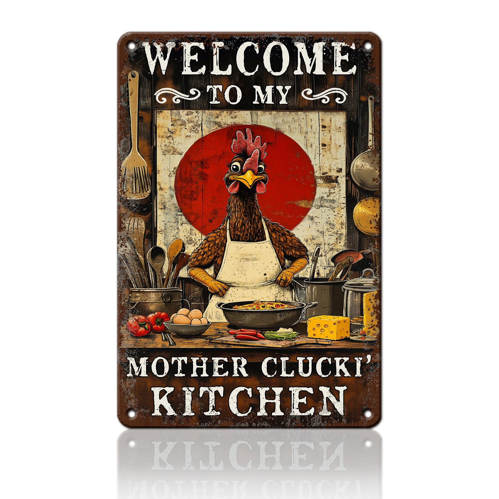 Funny Chicken Signs Welcome To My Kitchen Humorous Cartoon Rooster Cooking Aluminium Sign Metal Chicken Signs Decor Home Ktichen Farm Are Wall 12x8 Inch Vintage Chicken Signs Metal Tin Poster