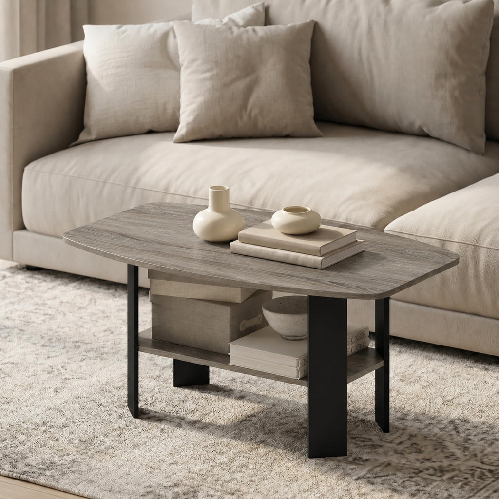 Furinno Simple Design Coffee Table, French Oak Grey/Black